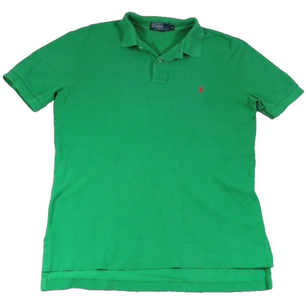 Polo Ralph Lauren Polo Shirt Men's M Green Red Pony High Low Slit Performance